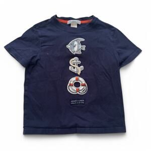 Janie and Jack Nautical Fish Anchor Life Ring Boys Tee Navy Blue Shirt Size 4